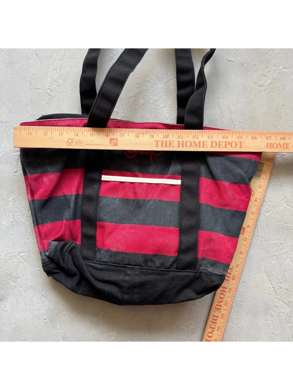 Vintage GAP LL Bean Style Boat and Tote Black Red Striped Canvas Bag